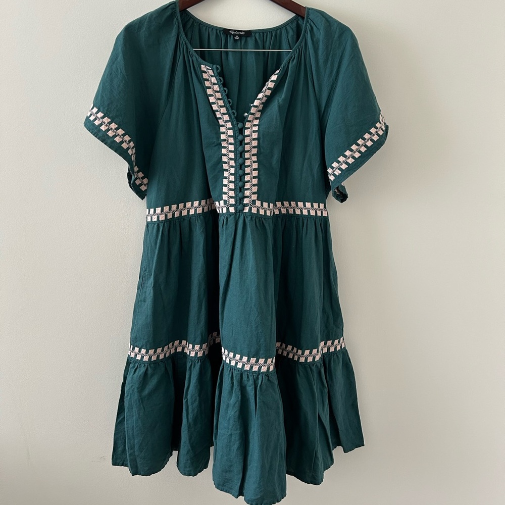 Madewell Linen-blend flutter sleeve mini dress green - XL